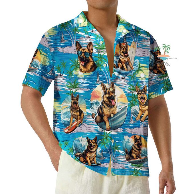 Dog Beach Vacation Teal Hawaiian Shirt, Wave Surfing Dog Shirts 4