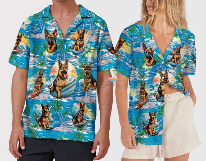 Dog Beach Vacation Teal Hawaiian Shirt, Wave Surfing Dog Shirts 5