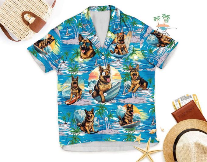 Dog Beach Vacation Teal Hawaiian Shirt, Wave Surfing Dog Shirts 6