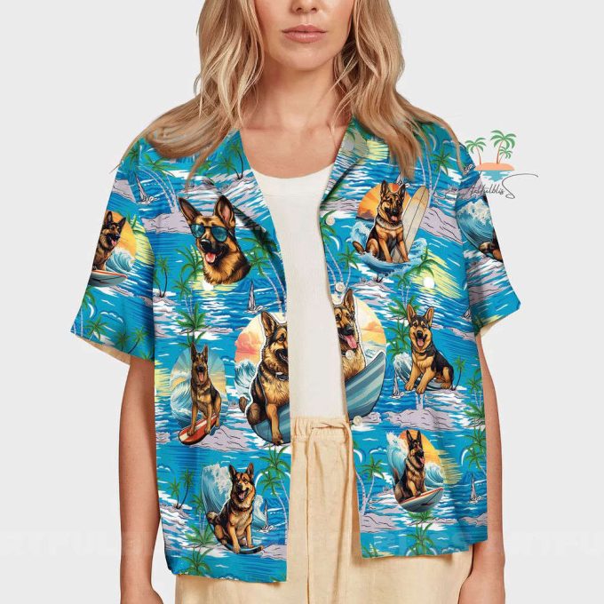 Dog Beach Vacation Teal Hawaiian Shirt, Wave Surfing Dog Shirts 7