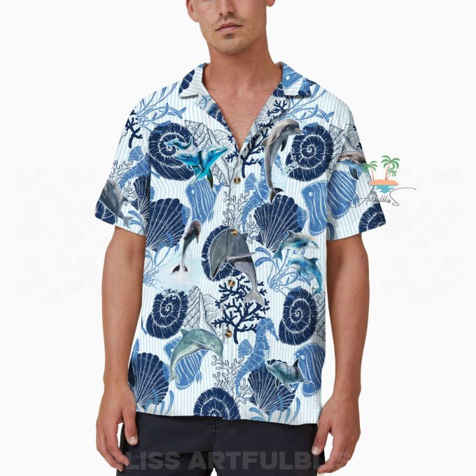 Dolphin Seahorse Hawaiian Shirt, Seashells Beach Hawaii Shirt 4