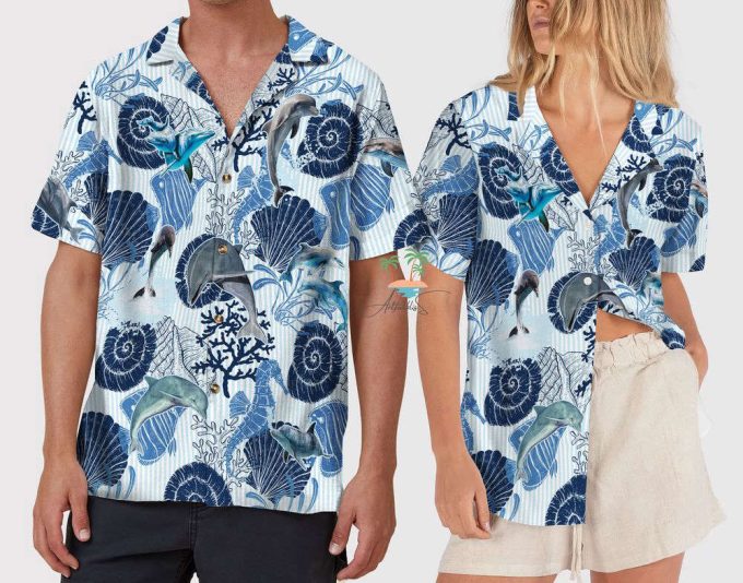 Dolphin Seahorse Hawaiian Shirt, Seashells Beach Hawaii Shirt 5