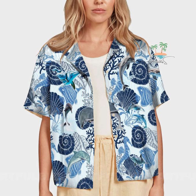 Dolphin Seahorse Hawaiian Shirt, Seashells Beach Hawaii Shirt 6