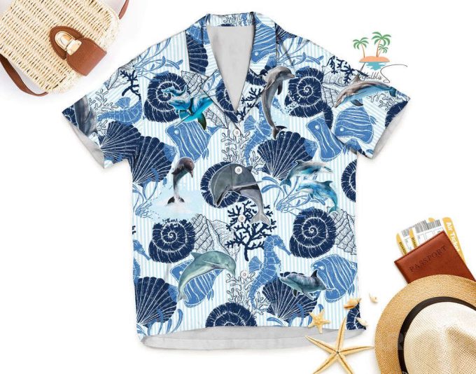 Dolphin Seahorse Hawaiian Shirt, Seashells Beach Hawaii Shirt 7