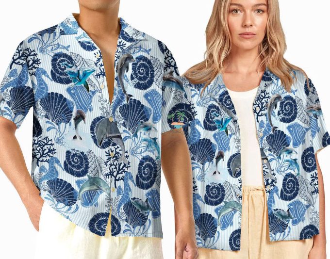 Dolphin Seahorse Hawaiian Shirt, Seashells Beach Hawaii Shirt 2