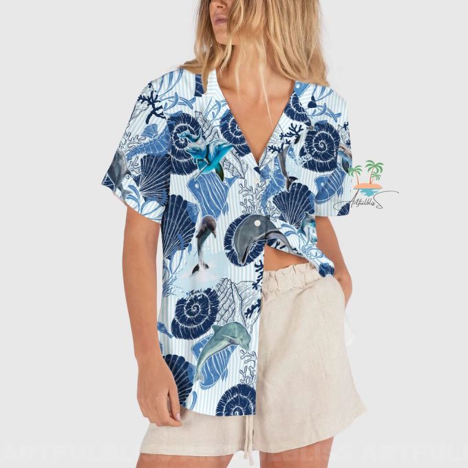 Dolphin Seahorse Hawaiian Shirt, Seashells Beach Hawaii Shirt 3