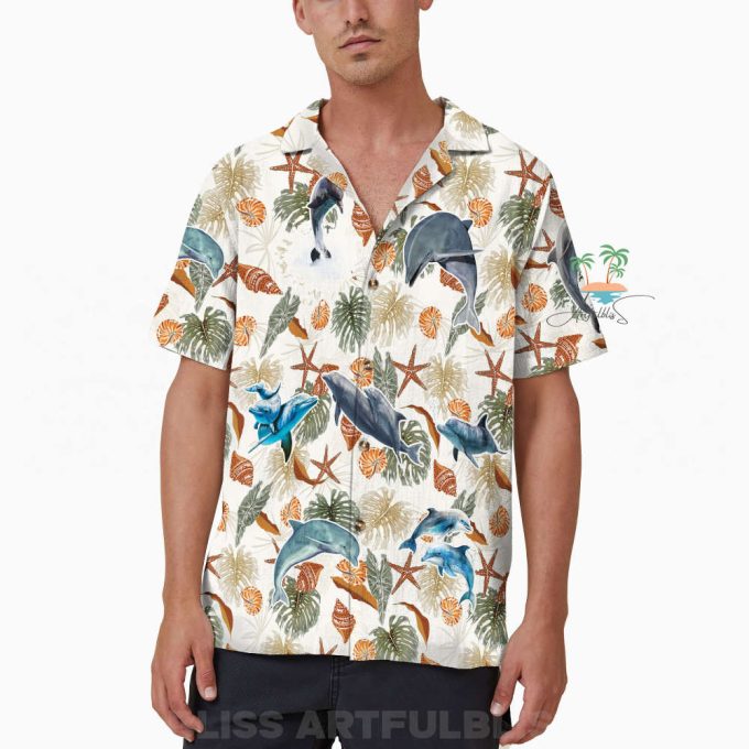 Dolphin Seashells Hawaiian Shirt, Ocean Beach Vacation Hawaii 4