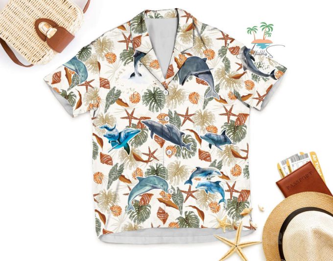 Dolphin Seashells Hawaiian Shirt, Ocean Beach Vacation Hawaii 5