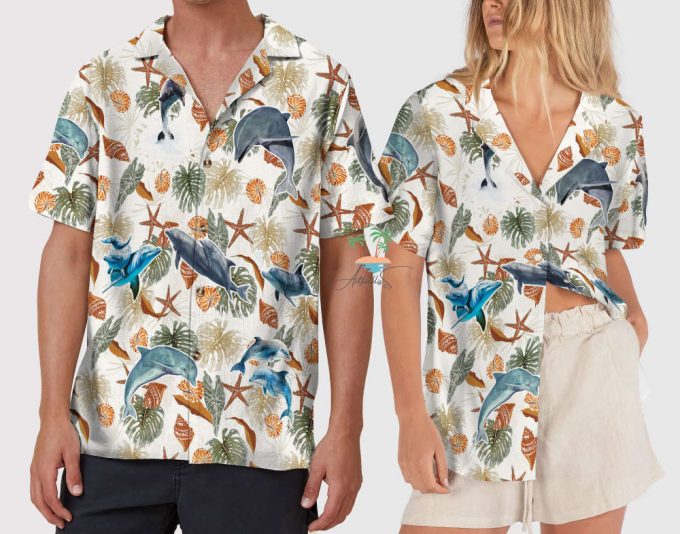 Dolphin Seashells Hawaiian Shirt, Ocean Beach Vacation Hawaii 6