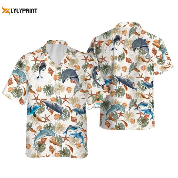 Dolphin Seashells Hawaiian Shirt, Ocean Beach Vacation Hawaii 1