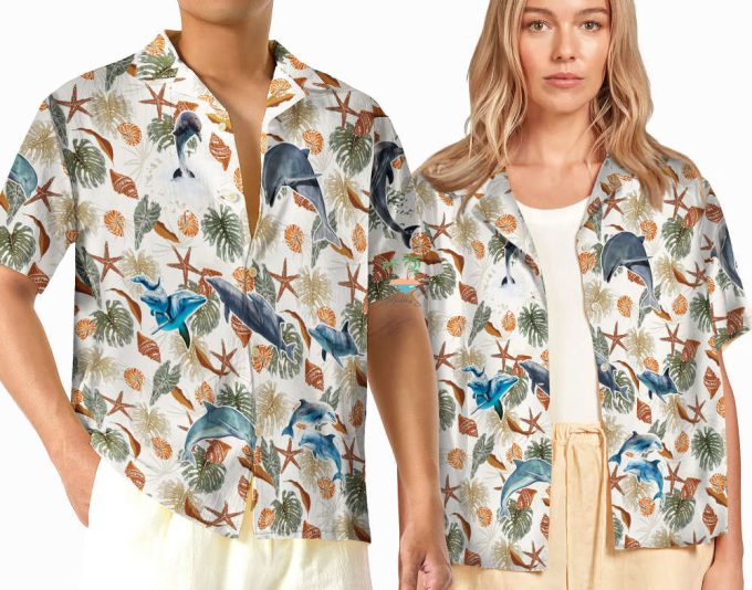 Dolphin Seashells Hawaiian Shirt, Ocean Beach Vacation Hawaii 2