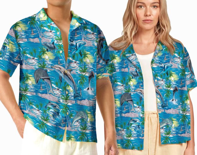 Dolphin Teal Hawaiian Shirt, Tropical Hawaii Shirt 2