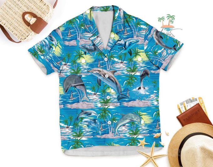 Dolphin Teal Hawaiian Shirt, Tropical Hawaii Shirt 4