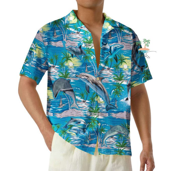 Dolphin Teal Hawaiian Shirt, Tropical Hawaii Shirt 6