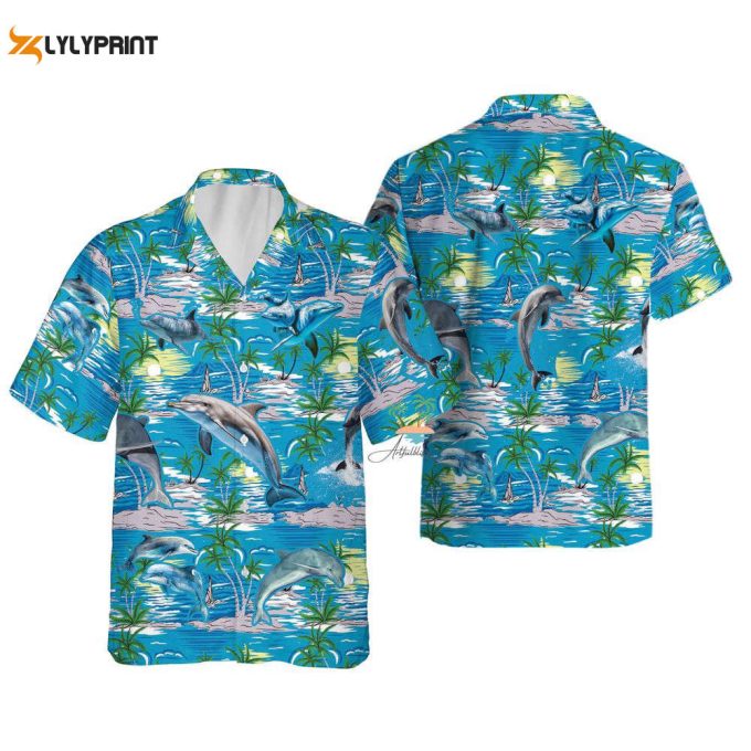 Dolphin Teal Hawaiian Shirt, Tropical Hawaii Shirt 1