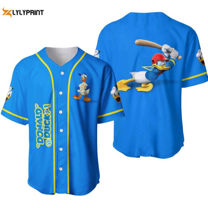 Donald Duck Blue Yellow Jersey, Disney Custom Baseball Jersey 1