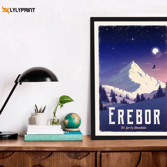 Erebor Travel Poster - Lord Of The Rings Vintage Travel Poster - Minimalist Lotr Art - The Lonely Mountain 1