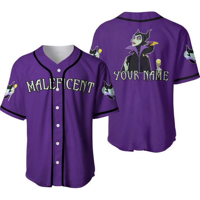 Evil Queen Maleficent Black Purple Halloween Baseball Jersey 2