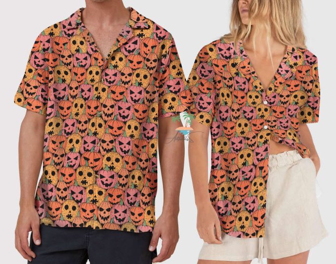 Fall Pumpkin Halloween Hawaiian Shirt, Trick Or Treat Shirt, Spooky Button Up Shirt, Creepy Cute Hawaii Shirt 2