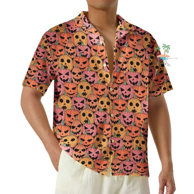 Fall Pumpkin Halloween Hawaiian Shirt, Trick Or Treat Shirt, Spooky Button Up Shirt, Creepy Cute Hawaii Shirt 3