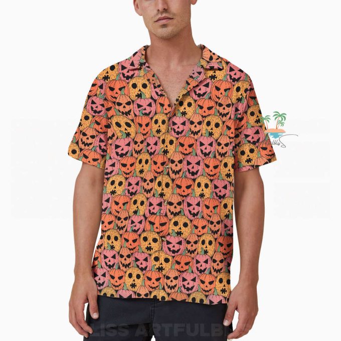 Fall Pumpkin Halloween Hawaiian Shirt, Trick Or Treat Shirt, Spooky Button Up Shirt, Creepy Cute Hawaii Shirt 5