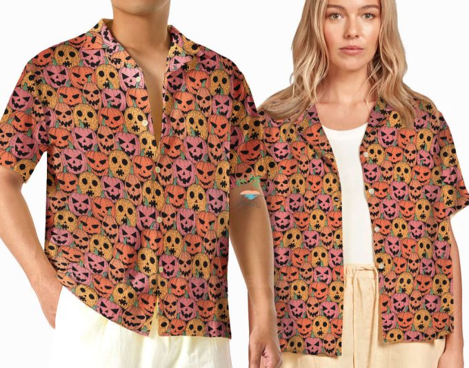 Fall Pumpkin Halloween Hawaiian Shirt, Trick Or Treat Shirt, Spooky Button Up Shirt, Creepy Cute Hawaii Shirt 6
