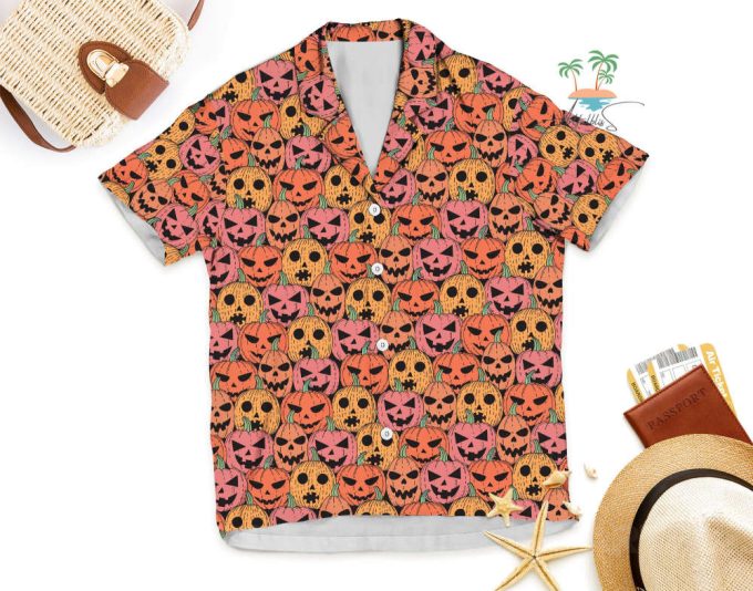 Fall Pumpkin Halloween Hawaiian Shirt, Trick Or Treat Shirt, Spooky Button Up Shirt, Creepy Cute Hawaii Shirt 7