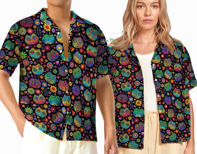 Floral Cat Day Of The Dead Hawaiian Shirt 2