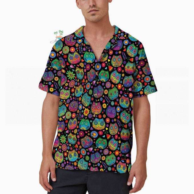 Floral Cat Day Of The Dead Hawaiian Shirt 4