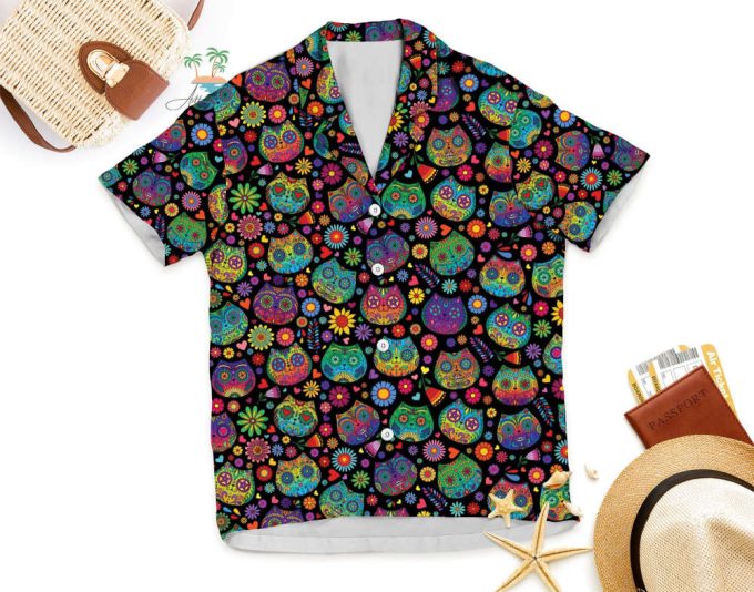 Floral Cat Day Of The Dead Hawaiian Shirt 6