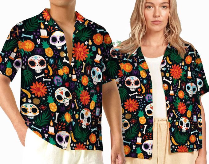 Floral Dotd Skull Hawaiian Shirt 2