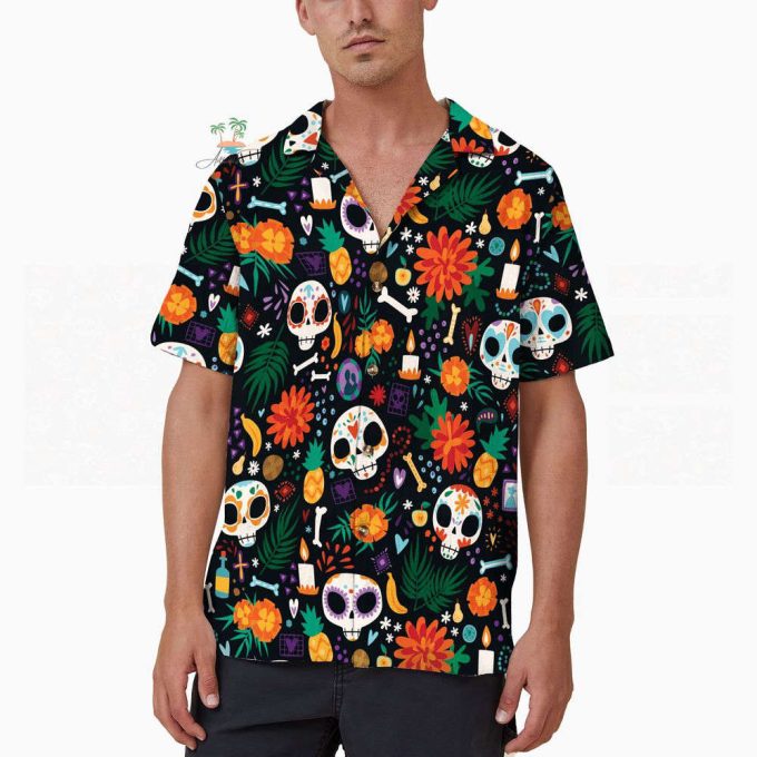 Floral Dotd Skull Hawaiian Shirt 4