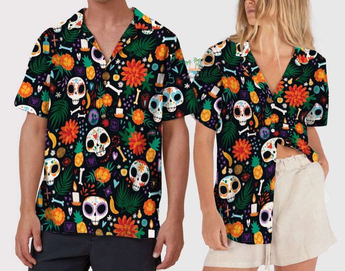 Floral Dotd Skull Hawaiian Shirt 5