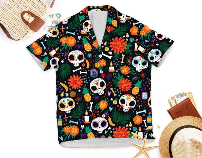 Floral Dotd Skull Hawaiian Shirt 6