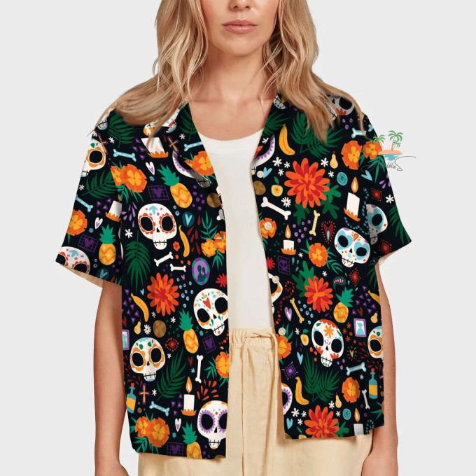 Floral Dotd Skull Hawaiian Shirt 7