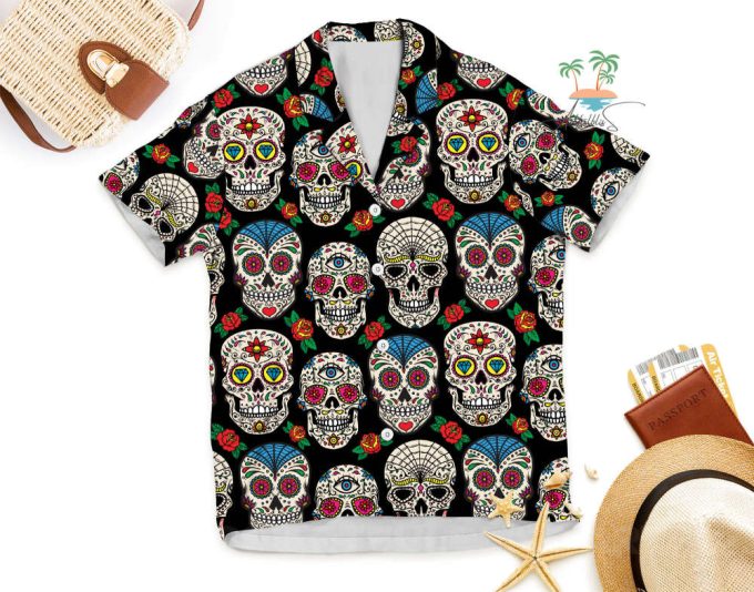 Floral Dotd Skull Hawaiian Shirt, Trick Or Treat Shirt 6