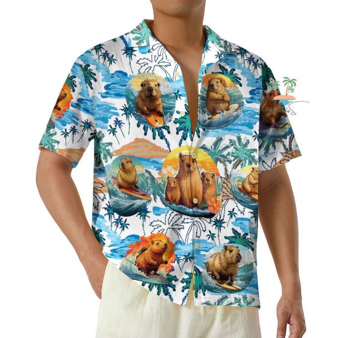 Funny Capybara Hawaiian Shirt, Blue Capybara Meme Hawaii Shirt 4