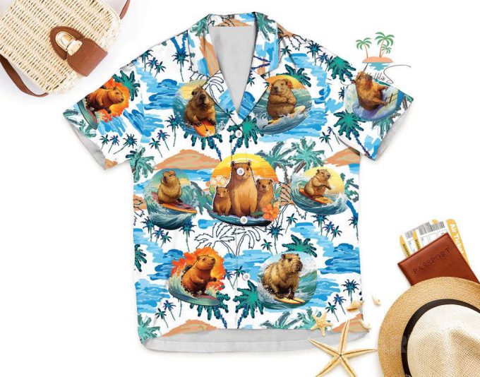 Funny Capybara Hawaiian Shirt, Blue Capybara Meme Hawaii Shirt 5