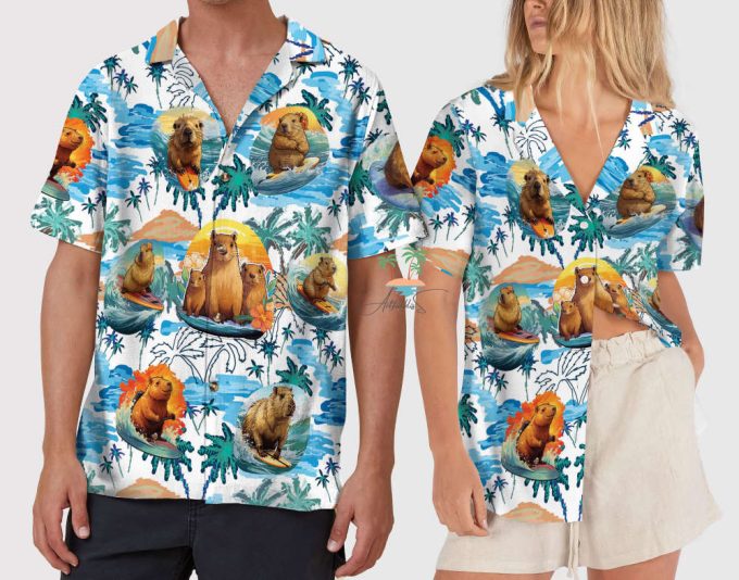 Funny Capybara Hawaiian Shirt, Blue Capybara Meme Hawaii Shirt 6