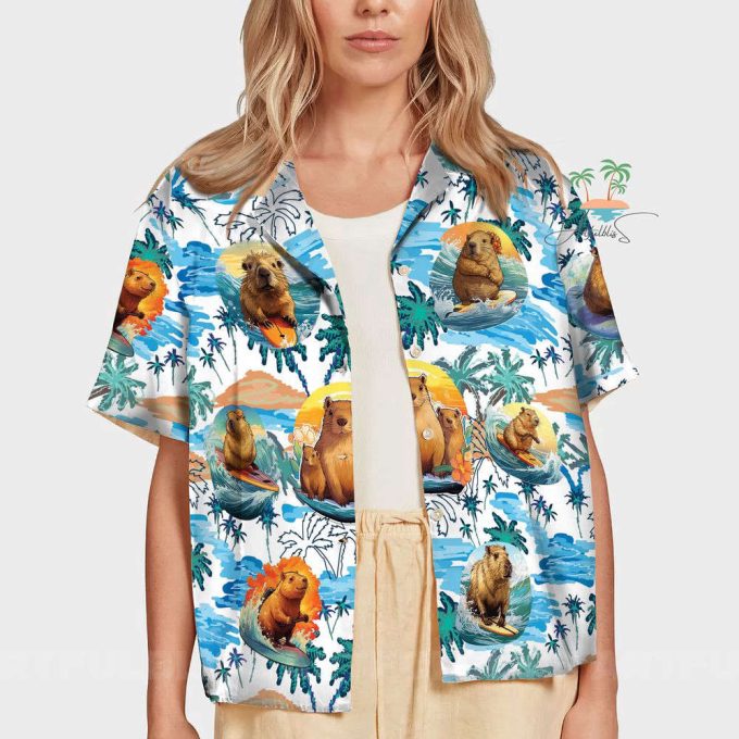 Funny Capybara Hawaiian Shirt, Blue Capybara Meme Hawaii Shirt 7