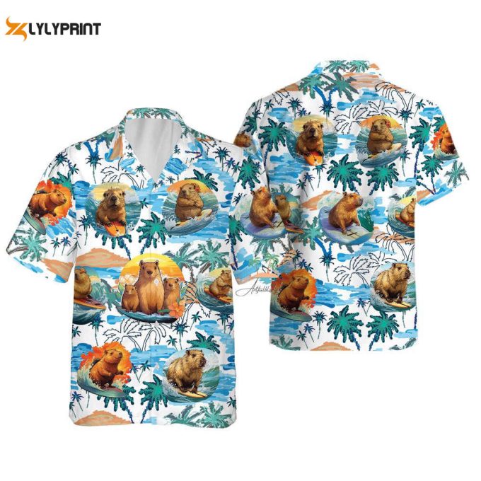 Funny Capybara Hawaiian Shirt, Blue Capybara Meme Hawaii Shirt 1