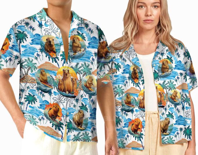 Funny Capybara Hawaiian Shirt, Blue Capybara Meme Hawaii Shirt 2