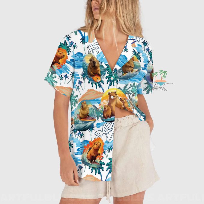 Funny Capybara Hawaiian Shirt, Blue Capybara Meme Hawaii Shirt 3