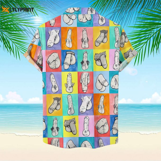 Funny Colorblock Cocks Print Hawaiian Shirt 1