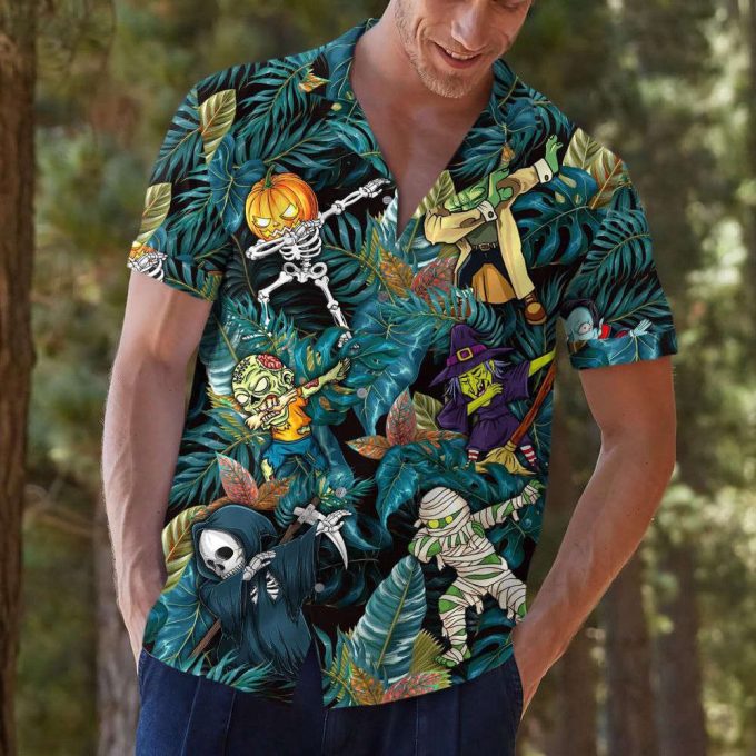 Funny Dacing Skeleton Zombie Hawaiian Shirt, Horror Aloha Shirt 5