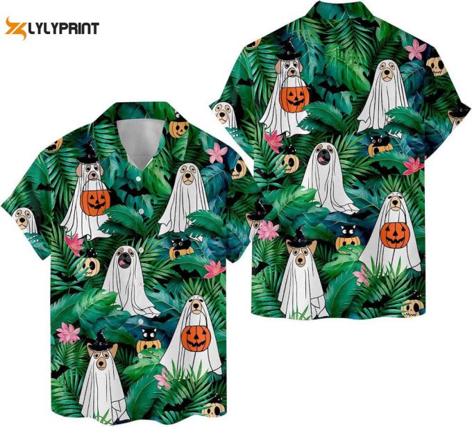 Funny Halloween Ghost Dog Hawaiian Shirt, Horror Aloha Shirt 2