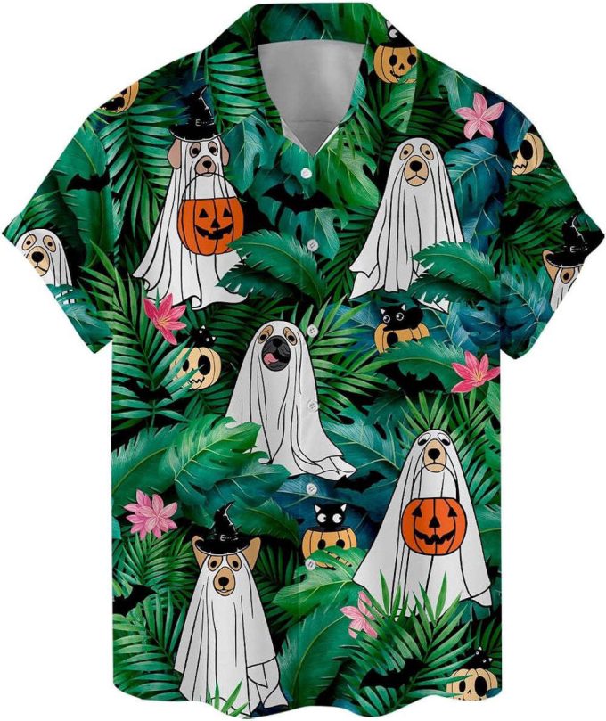 Funny Halloween Ghost Dog Hawaiian Shirt, Horror Aloha Shirt 3