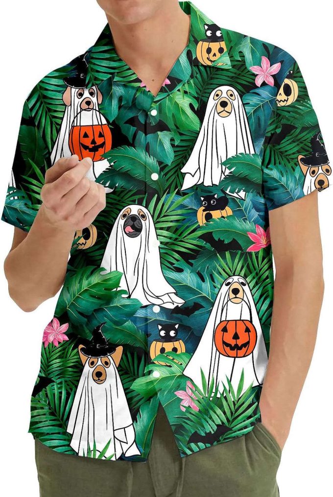 Funny Halloween Ghost Dog Hawaiian Shirt, Horror Aloha Shirt 5