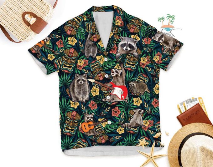 Funny Raccoon Hawaiian Shirt, Tropical Tribal Tiki Mask Hawaii 4