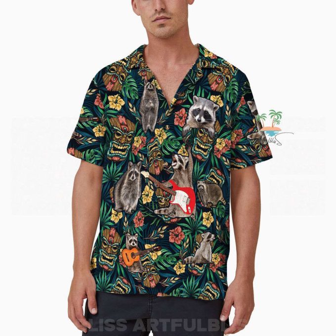 Funny Raccoon Hawaiian Shirt, Tropical Tribal Tiki Mask Hawaii 6